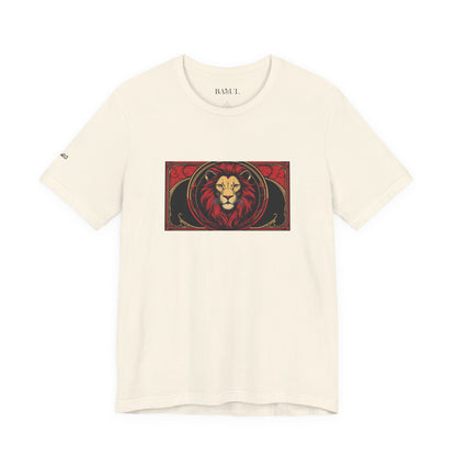 Leo - Gothic Zodiac T-Shirt. Red graphic in front.  Zodiac in the Shadows