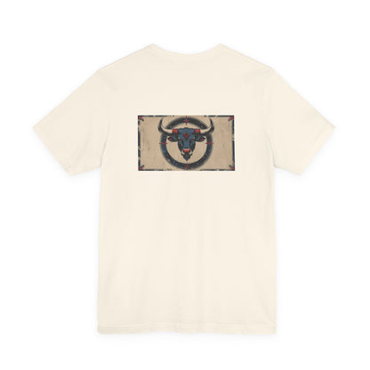 Taurus - Gothic Zodiac T-Shirt. Blue graphic on the back.  Zodiac in the Shadows