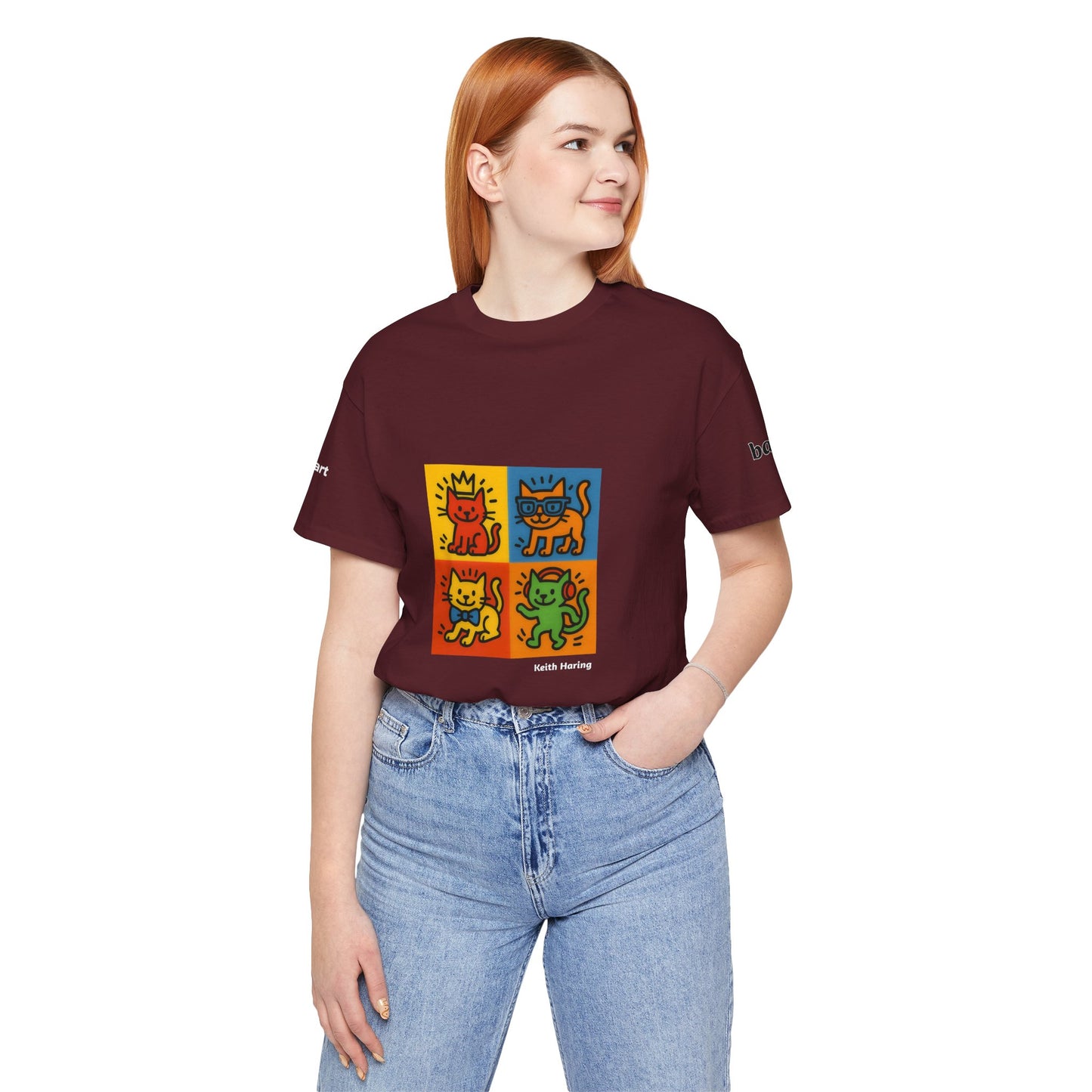 CATART Unisex Jersey Cat T-Shirt - KEITH HARING - Iconic Painting Reimagined with Cats