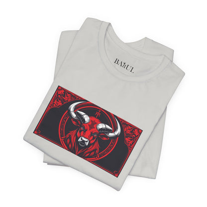 Taurus - Gothic Zodiac T-Shirt. Red graphic in front.  Zodiac in the Shadows