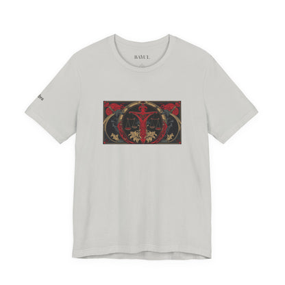 Libra - Gothic Zodiac T-Shirt. Red graphic in front.  Zodiac in the Shadows