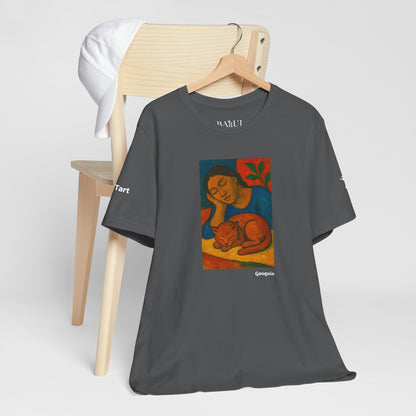 CATART Unisex Jersey Cat T-Shirt - GAUGUIN - Iconic Painting Reimagined with Cats