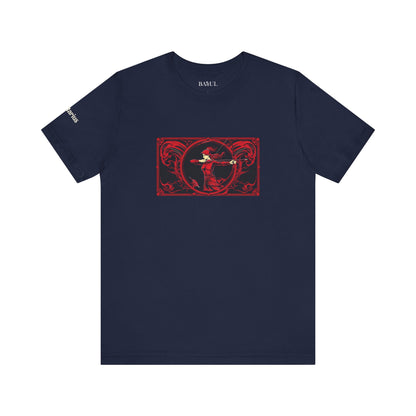 Sagittarius - Gothic Zodiac T-Shirt. Red graphic in front.  Zodiac in the Shadows