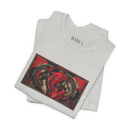 Pisces - Gothic Zodiac T-Shirt. Red graphic in front.  Zodiac in the Shadows