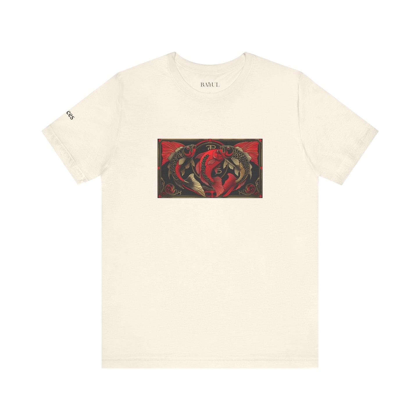Pisces - Gothic Zodiac T-Shirt. Red graphic in front.  Zodiac in the Shadows
