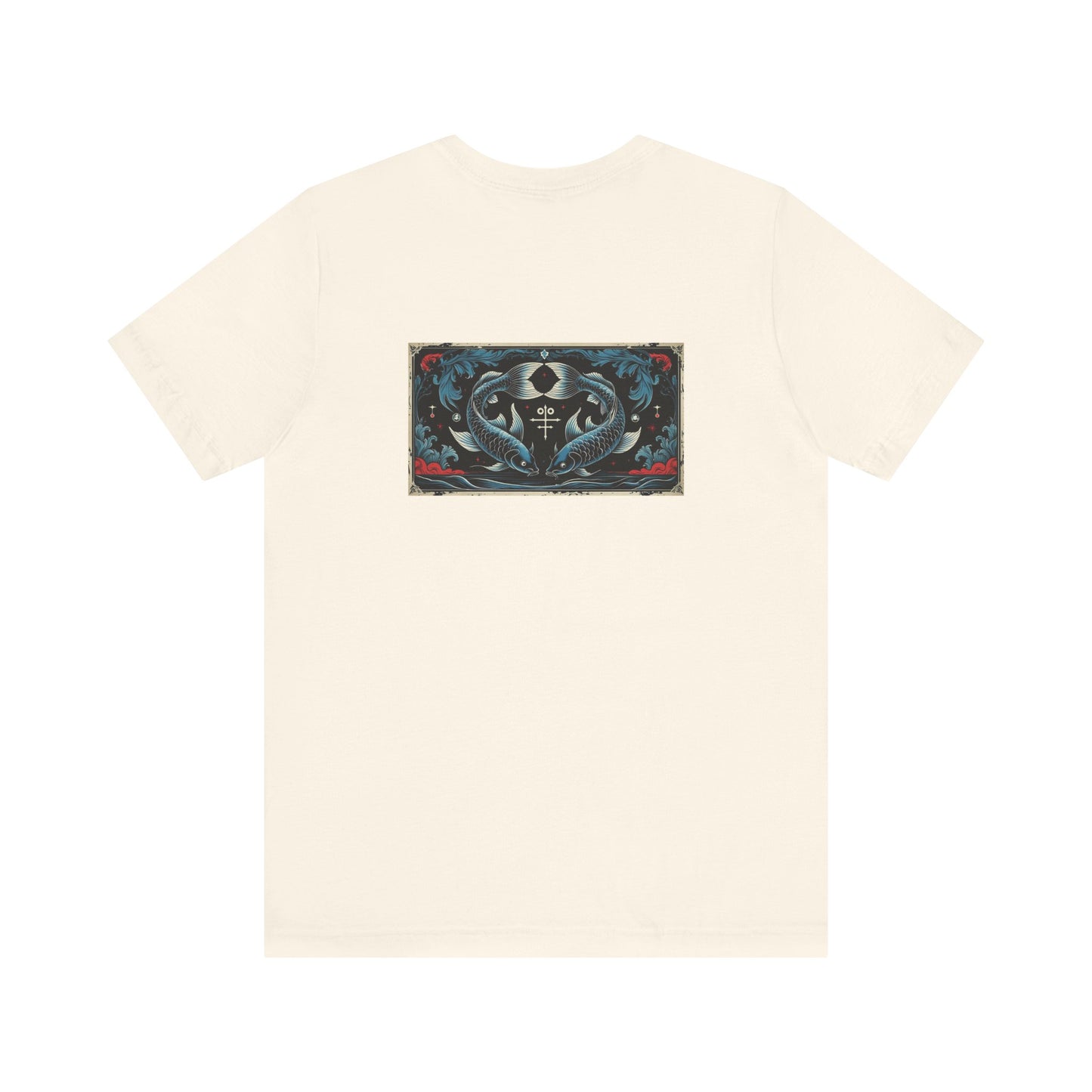 Pesci - T-shirt con lo Zodiaco Gotico. Grafica blu sul retro. Zodiaco nell'ombra.