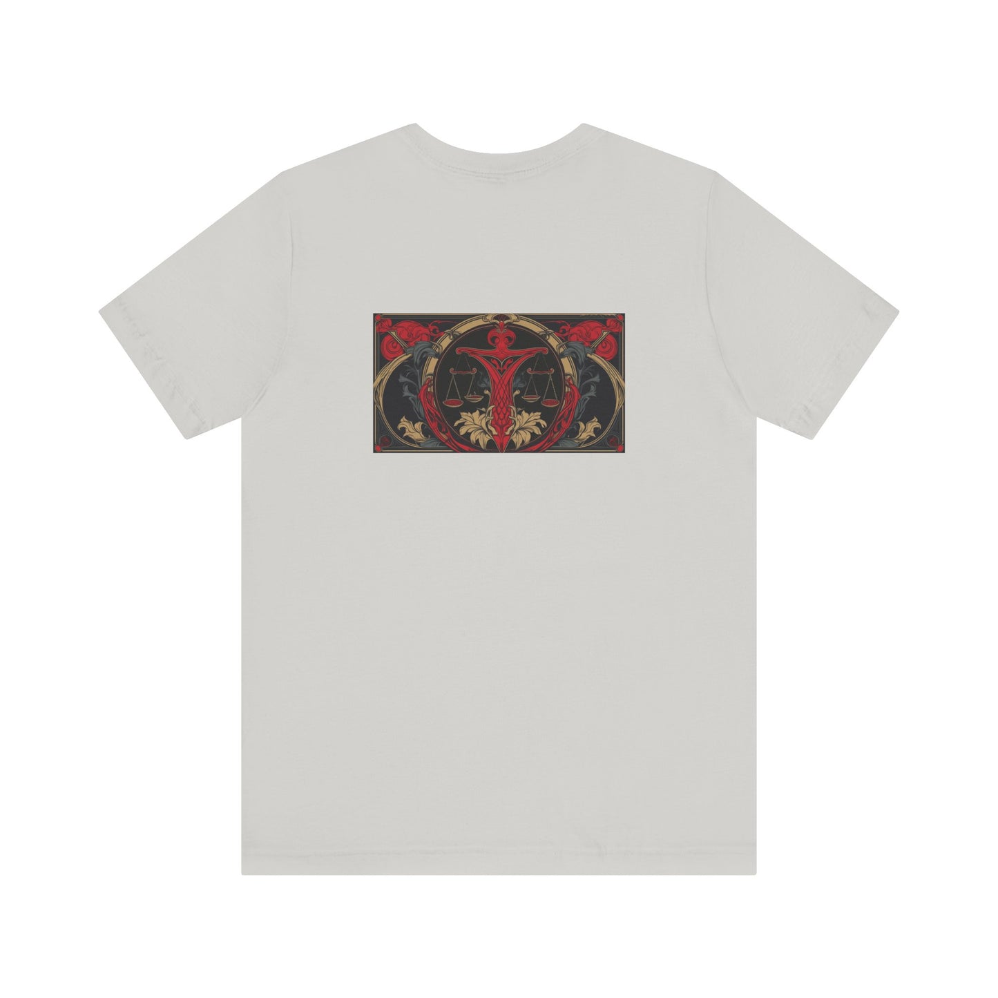Libra - Gothic Zodiac, Red Graphic on the back T-Shirt. Zodiac in the Shadows