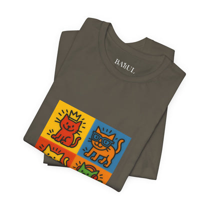 CATART Unisex Jersey Cat T-Shirt - KEITH HARING - Iconic Painting Reimagined with Cats