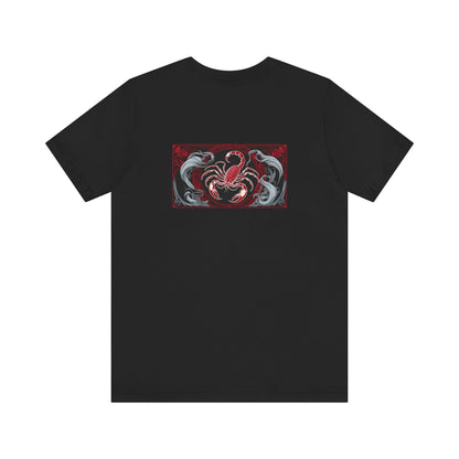 Scorpio - Gothic Zodiac, Red Graphic on the back T-Shirt. Zodiac in the Shadows