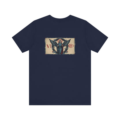 Virgo - Gothic Zodiac T-Shirt. Blue graphic on the back.  Zodiac in the Shadows