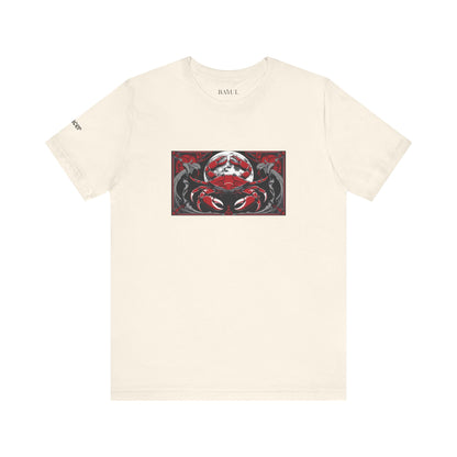 Cancer - Gothic Zodiac T-Shirt. Red graphic in front.  Zodiac in the Shadows