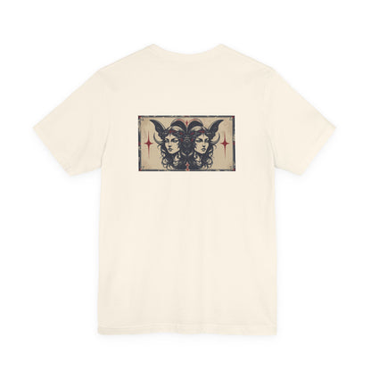 Gemini - Gothic Zodiac T-Shirt. Blue graphic on the back.  Zodiac in the Shadows