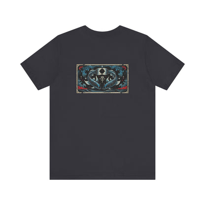 Pisces - Gothic Zodiac T-Shirt. Blue graphic on the back.  Zodiac in the Shadows