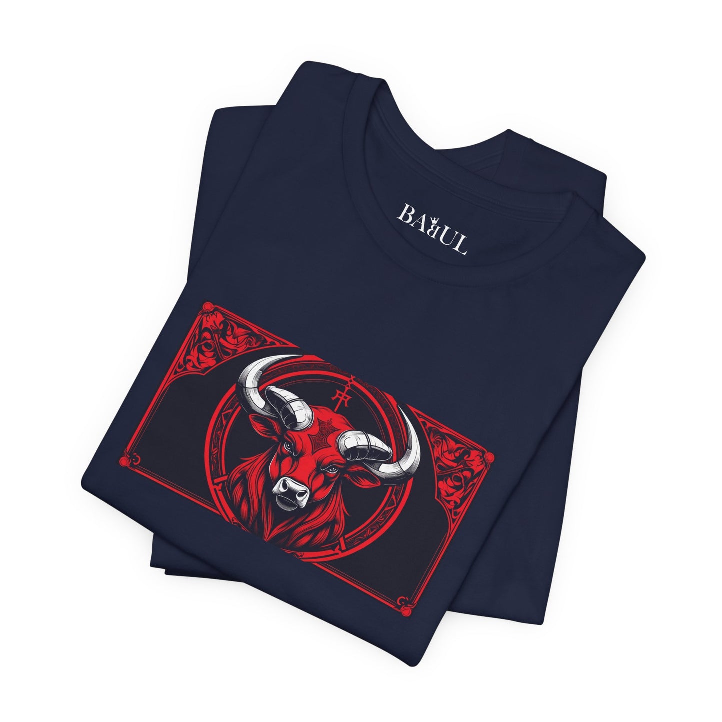 Taurus - Gothic Zodiac T-Shirt. Red graphic in front.  Zodiac in the Shadows