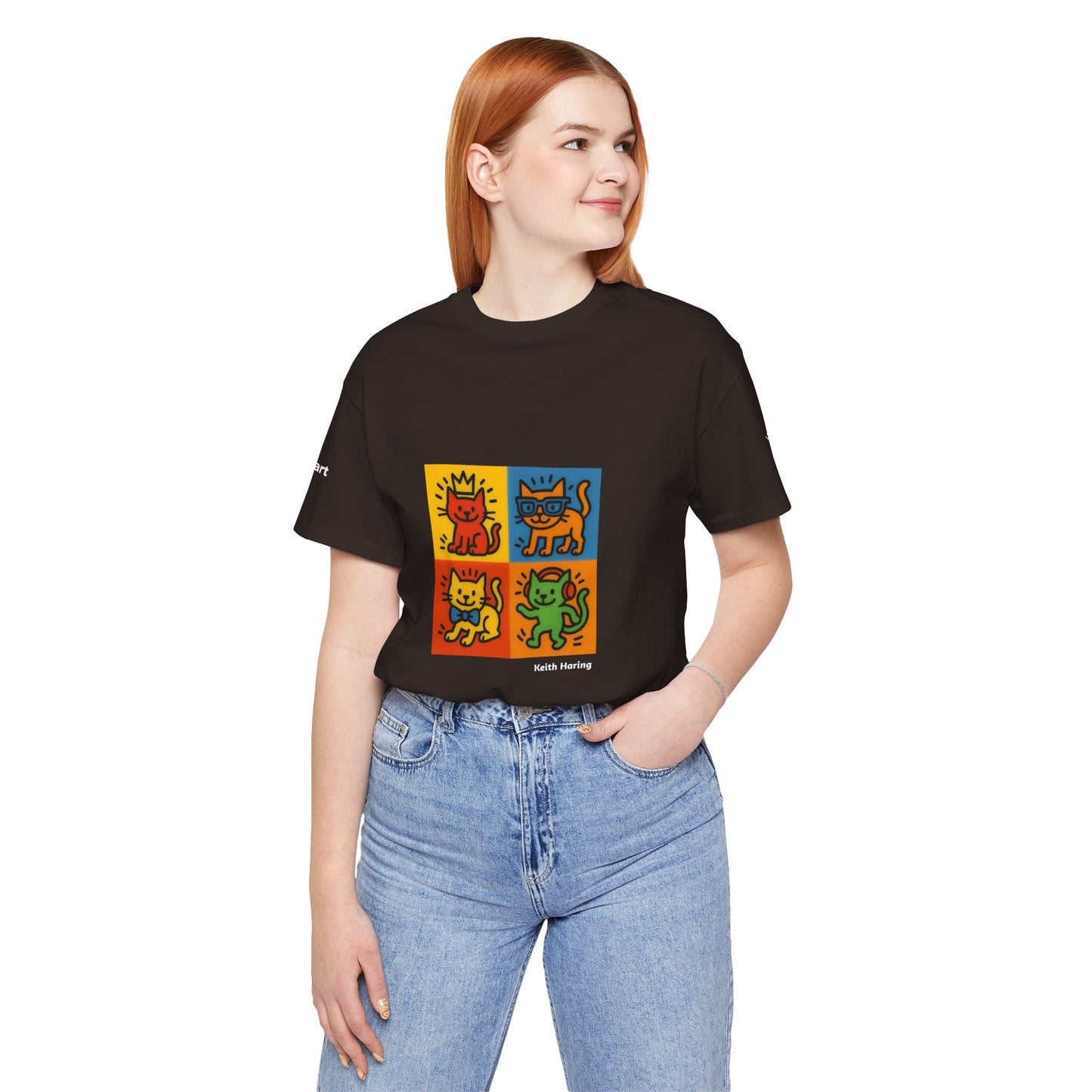 CATART Unisex Jersey Cat T-Shirt - KEITH HARING - Iconic Painting Reimagined with Cats