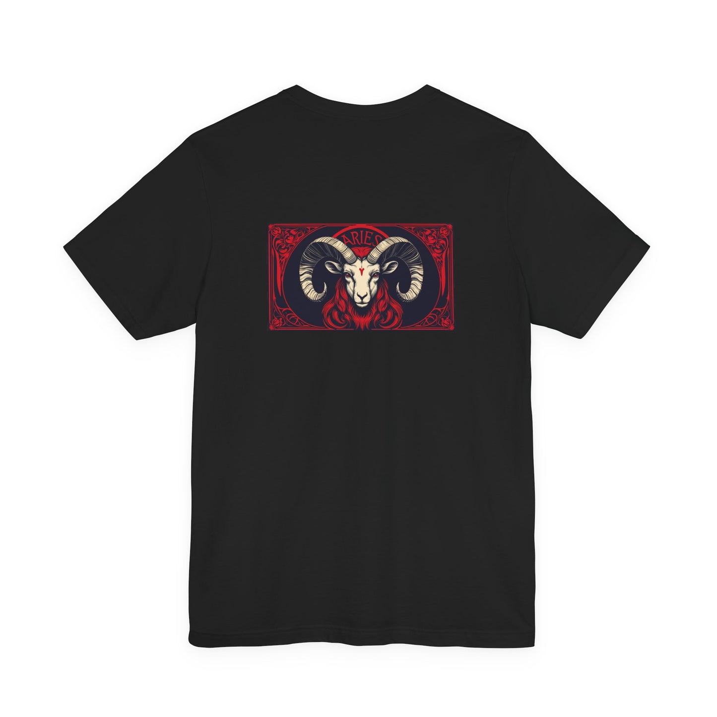 Aries - Gothic Zodiac, Red Graphic on the back T-Shirt. Zodiac in the Shadows