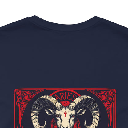 Aries - Gothic Zodiac, Red Graphic on the back T-Shirt. Zodiac in the Shadows