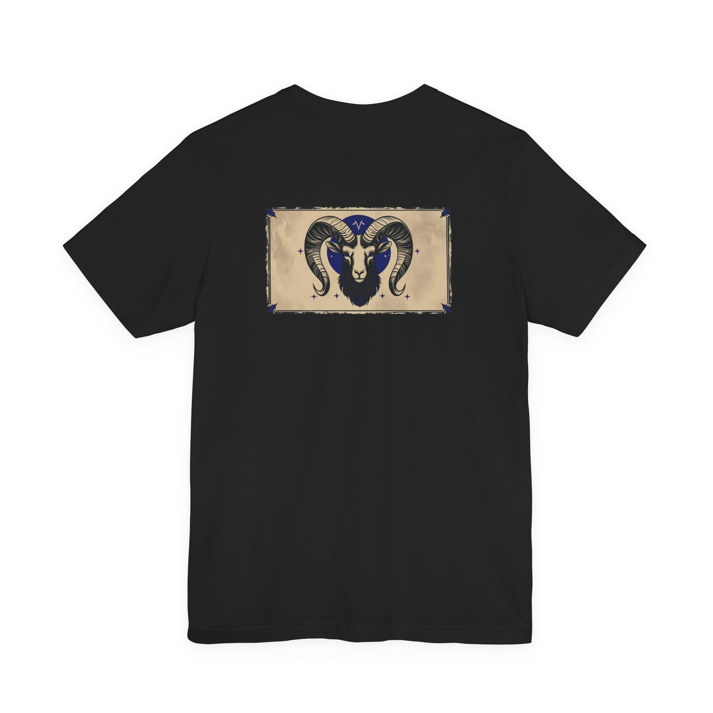 Aries - Gothic Zodiac T-Shirt. Blue graphic on the back. Zodiac in the Shadows