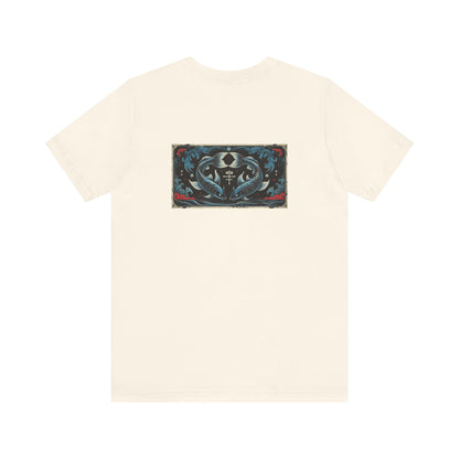 Pisces - Gothic Zodiac T-Shirt. Blue graphic on the back.  Zodiac in the Shadows