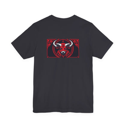Taurus - Gothic Zodiac, Red Graphic on the back T-Shirt. Zodiac in the Shadows