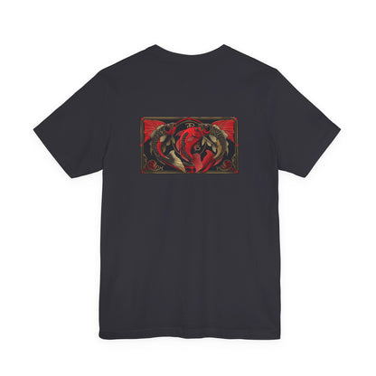 Pisces - Gothic Zodiac, Red Graphic on the back T-Shirt. Zodiac in the Shadows
