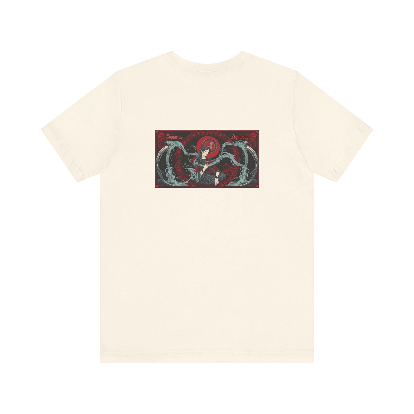 Aquarius - Gothic Zodiac, Red Graphic on the back T-Shirt. Zodiac in the Shadows