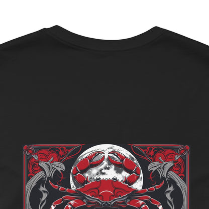 Cancer - Gothic Zodiac, Red Graphic on the back T-Shirt. Zodiac in the Shadows