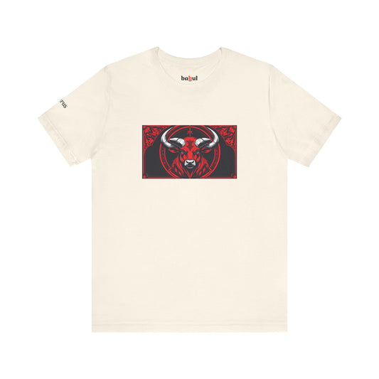 Toro - T-shirt Zodiaco gotico. Grafica rossa sul davanti. Zodiaco nell'ombra.