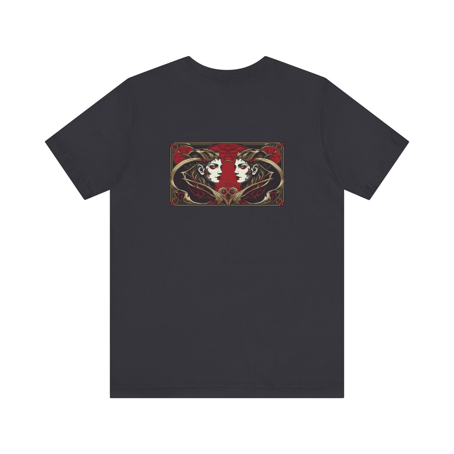 Gemini - Gothic Zodiac, Red Graphic on the back T-Shirt. Zodiac in the Shadows