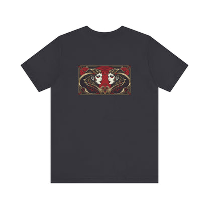 Gemini - Gothic Zodiac, Red Graphic on the back T-Shirt. Zodiac in the Shadows