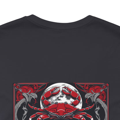 Cancer - Gothic Zodiac, Red Graphic on the back T-Shirt. Zodiac in the Shadows