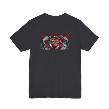 Scorpio - Gothic Zodiac, Red Graphic on the back T-Shirt. Zodiac in the Shadows