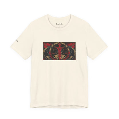 Libra - Gothic Zodiac T-Shirt. Red graphic in front.  Zodiac in the Shadows
