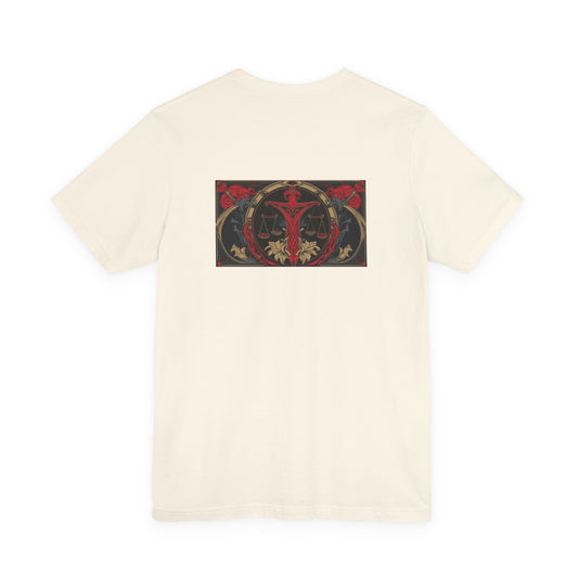 Libra - Gothic Zodiac, Red Graphic on the back T-Shirt. Zodiac in the Shadows