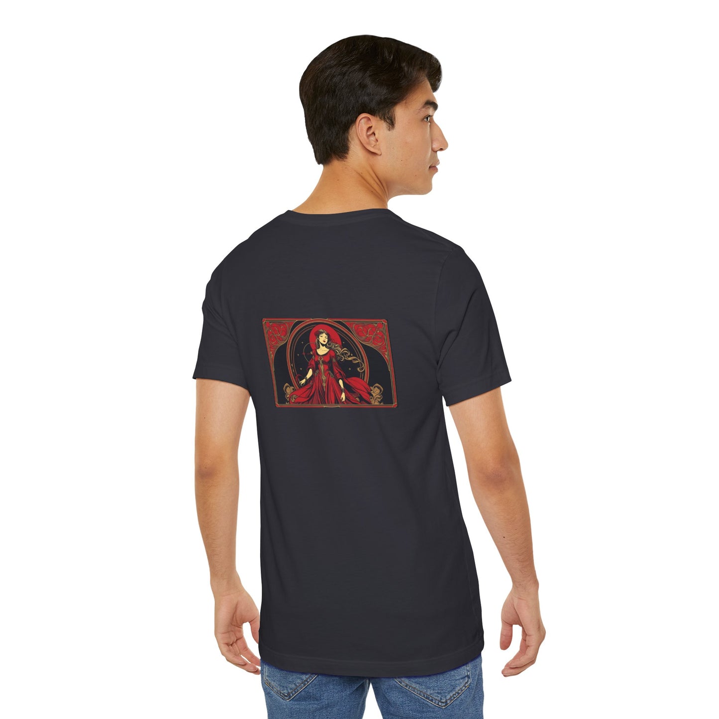 Virgo - Gothic Zodiac, Red Graphic on the back T-Shirt. Zodiac in the Shadows