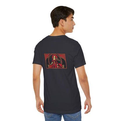 Virgo - Gothic Zodiac, Red Graphic on the back T-Shirt. Zodiac in the Shadows