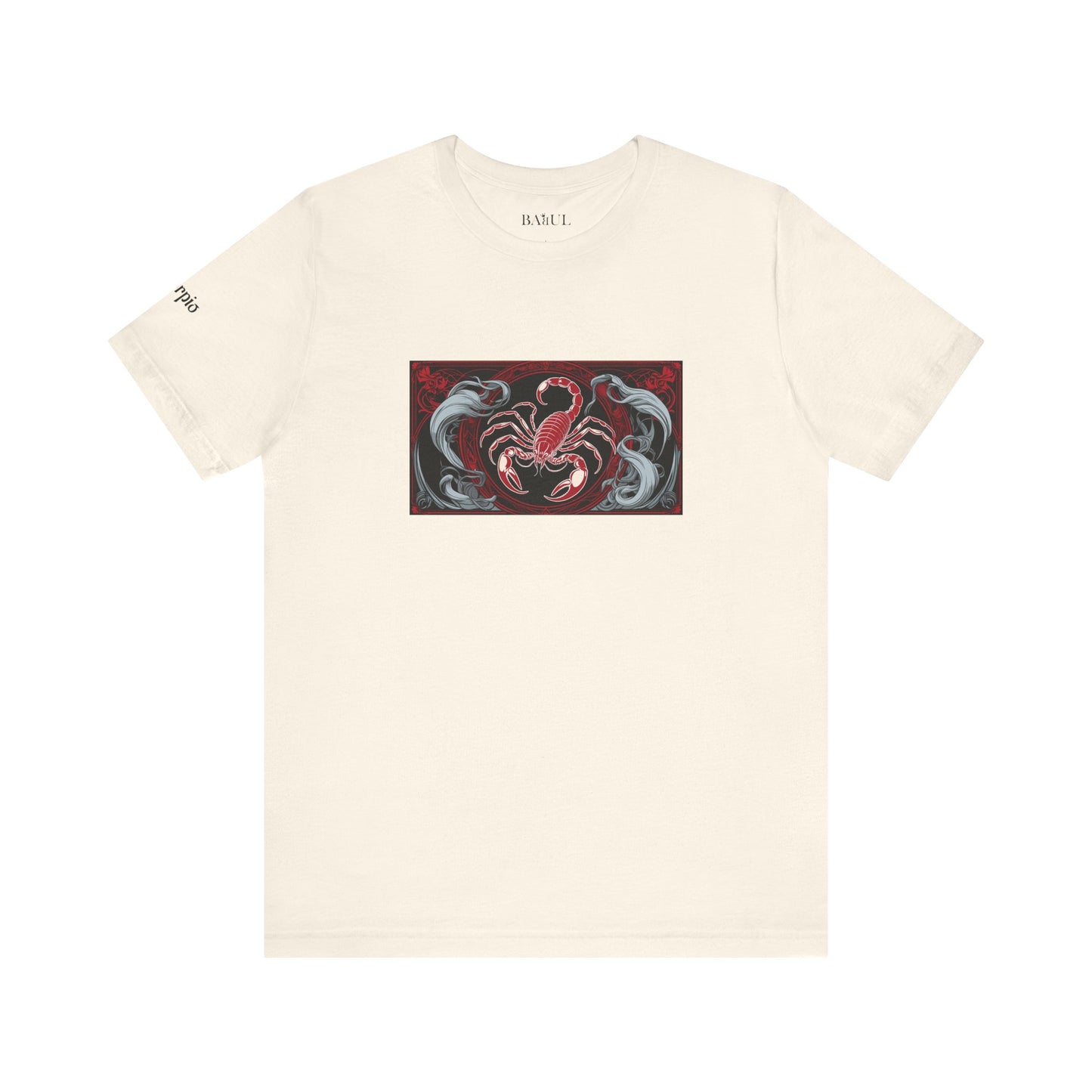 Scorpio - Gothic Zodiac T-Shirt. Red graphic in front. Zodiac in the Shadows