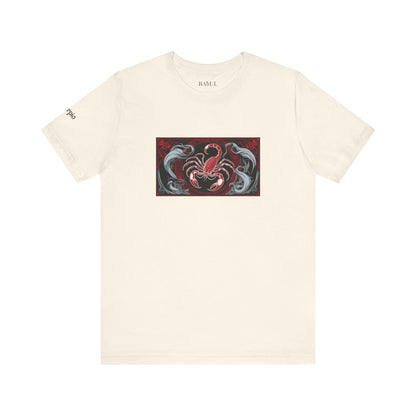 Scorpio - Gothic Zodiac T-Shirt. Red graphic in front. Zodiac in the Shadows