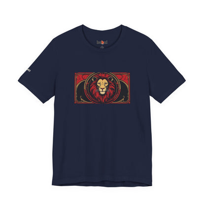 Leo - Gothic Zodiac T-Shirt. Red graphic in front.  Zodiac in the Shadows
