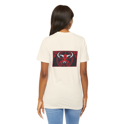 Taurus - Gothic Zodiac, Red Graphic on the back T-Shirt. Zodiac in the Shadows