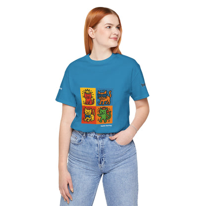 CATART Unisex Jersey Cat T-Shirt - KEITH HARING - Iconic Painting Reimagined with Cats