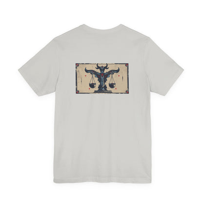 Libra - Gothic Zodiac T-Shirt. Blue graphic on the back.  Zodiac in the Shadows