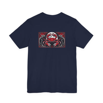 Cancer - Gothic Zodiac, Red Graphic on the back T-Shirt. Zodiac in the Shadows
