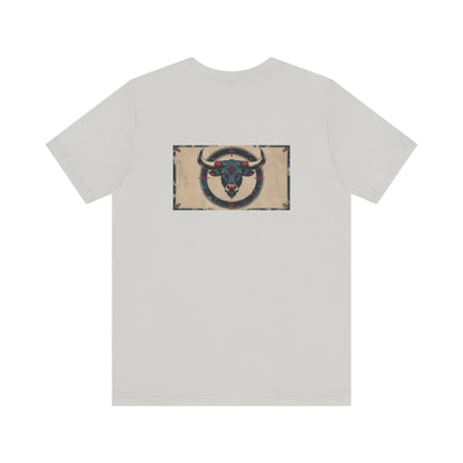 Taurus - Gothic Zodiac T-Shirt. Blue graphic on the back.  Zodiac in the Shadows