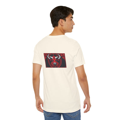 Taurus - Gothic Zodiac, Red Graphic on the back T-Shirt. Zodiac in the Shadows