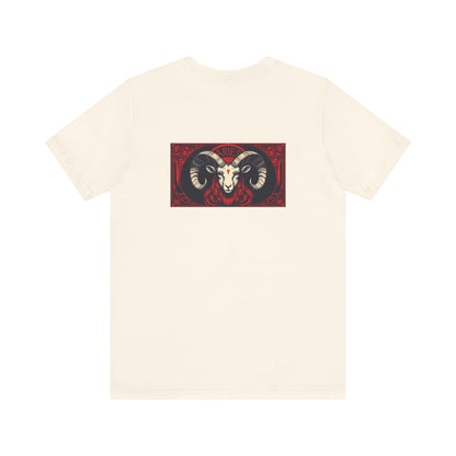 Aries - Gothic Zodiac, Red Graphic on the back T-Shirt. Zodiac in the Shadows