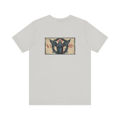 Virgo - Gothic Zodiac T-Shirt. Blue graphic on the back.  Zodiac in the Shadows