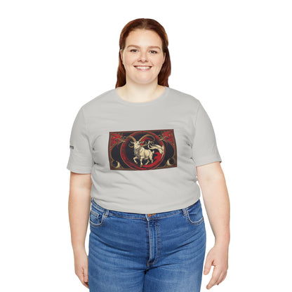Capricorn - Gothic Zodiac T-Shirt. Red graphic in front. Zodiac in the Shadows
