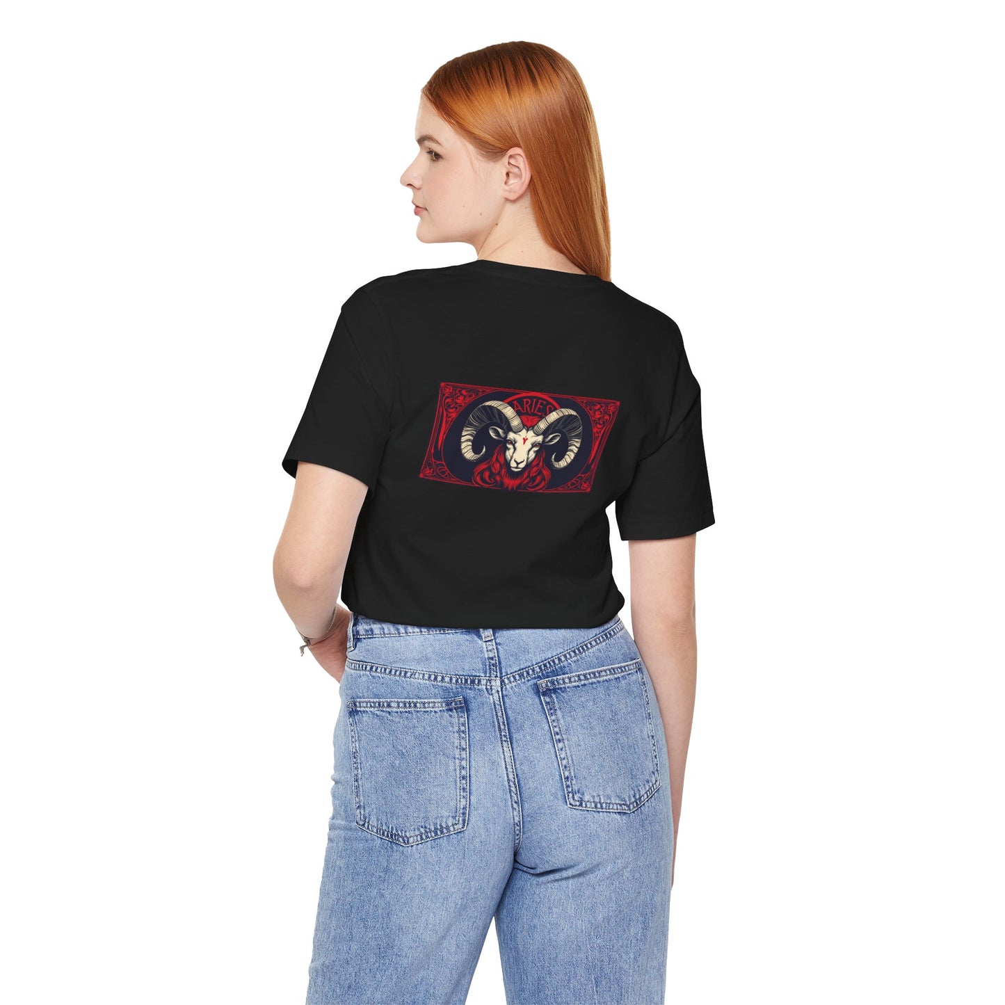 Aries - Gothic Zodiac, Red Graphic on the back T-Shirt. Zodiac in the Shadows