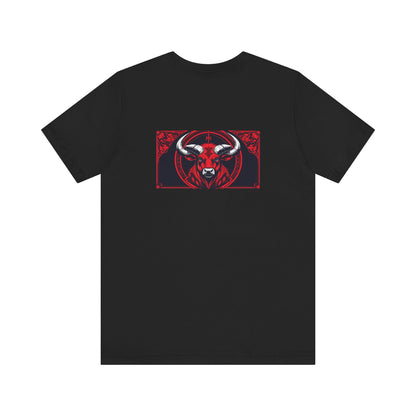 Taurus - Gothic Zodiac, Red Graphic on the back T-Shirt. Zodiac in the Shadows